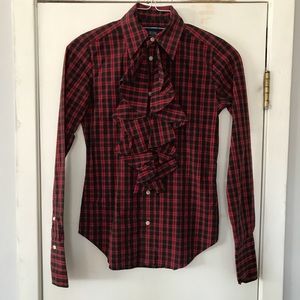 Ralph Lauren Rugby plaid button up with ruffle detail